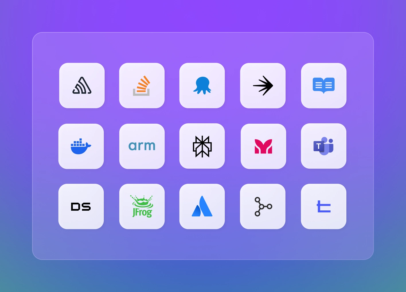 Grid of icons representing various extensions available in the GitHub Marketplace. Icons displayed include logos for Sentry, Octopus Deploy, Microsoft Office, Docker, Microsoft Teams, Azure, MongoDB, and other tools.